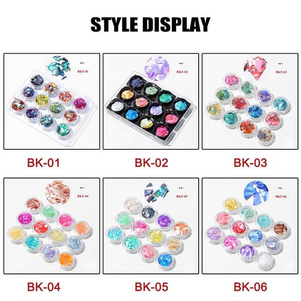 

nail art decorations 12 boxes/set colorful pearl light crushed seashell slices particle shell manicure set mh88, Silver;gold