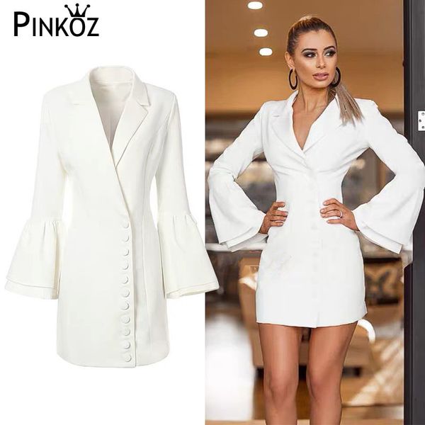 

ins designer style single breasted buttons flare sleeve mini dress party blazers spring autumn arrival chic england 210421, Black;gray