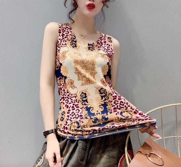 

women's tanks & camis 2021 fashion s-3xl plus size tank women leopard luxury print elastic slim t-shirt comfortable casual basic to, White