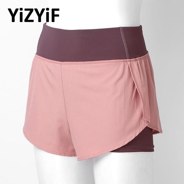 

yoga outfits running shorts women 2 in 1 with pocket at lining sports high waist double layer athletic workout gym fitness, White;red