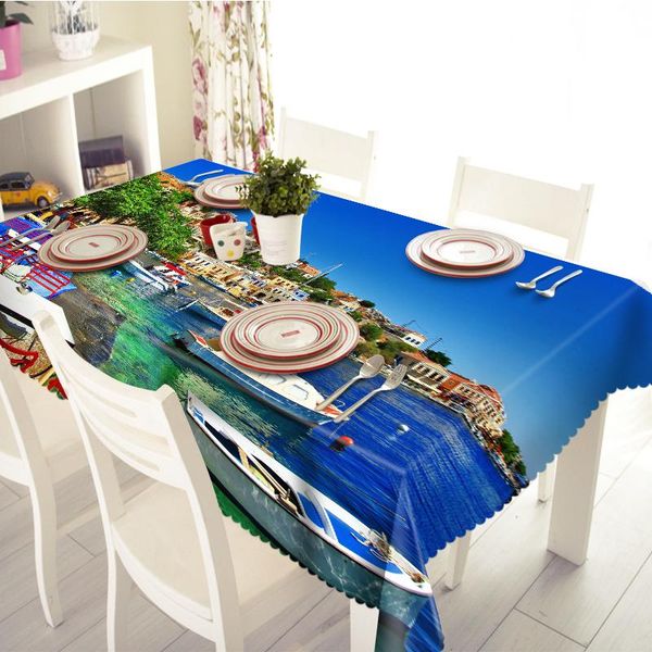 

table cloth home decorative seascape tablecloth seaside town 3d printed polyester dustproof rectangular&round for wedding