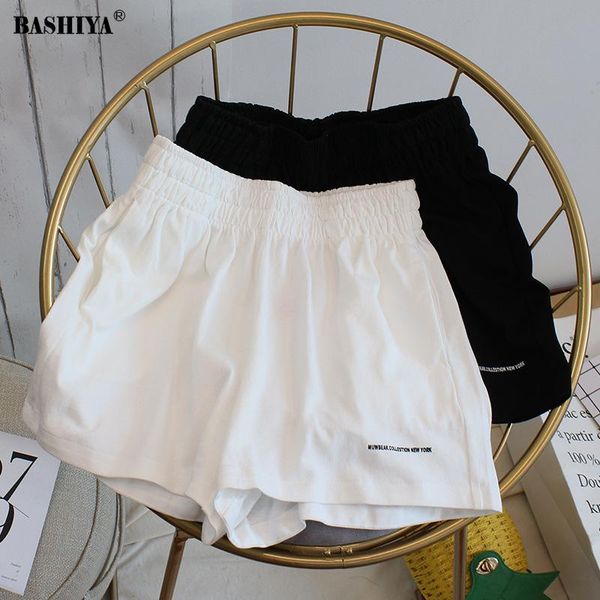 

women's shorts summer letter print woman elastic waist solid wid leg short pants causal cotton large size harajuku, White;black