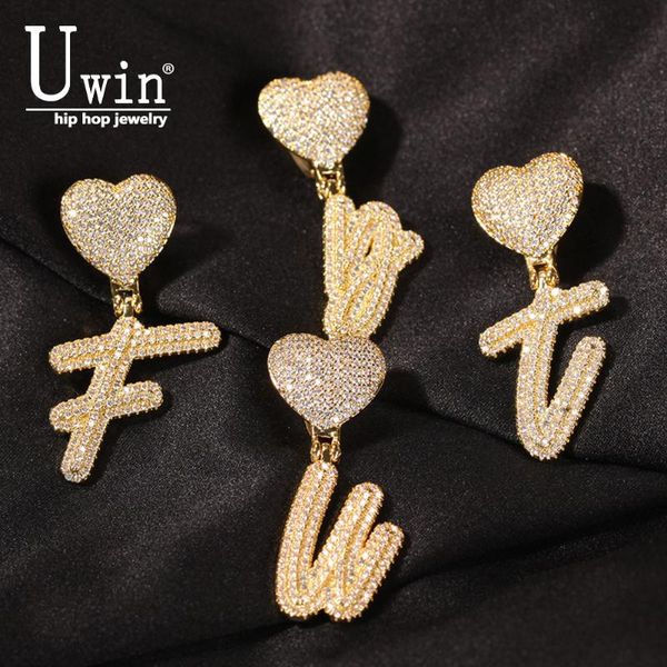 

pendant necklaces uwin brush letters with heart bail cubic zirconia intial name necklace jewelry charm hip hop drop, Silver