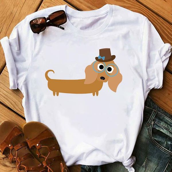 

summer cute sausage dog funny women t shirts graphic tee harajuku fashion girl short sleeve, White