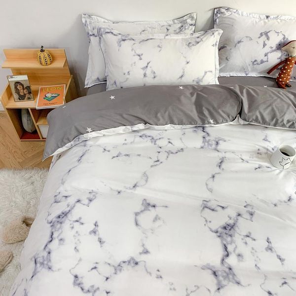 

bedding sets textile home aloe cotton 3/4 piece set white marble pattern bed sheet and quilt cover comfortable soft oceania