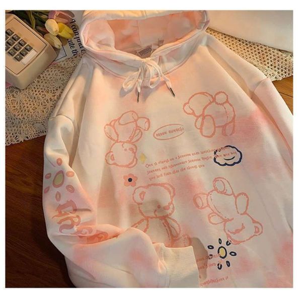 

vintage tie dye aesthetic oversized woman hoodie kawaii fashion korean harajuku sweetshirt clothes for women plus size pullover 210928, Black