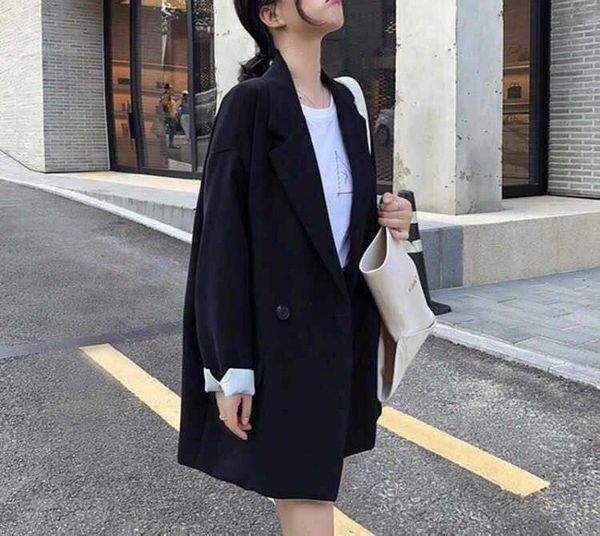 

women's suits & blazers ol women black double breasted spring korean loose chic casual suit office lady elegant jacket wear workwear, White;black