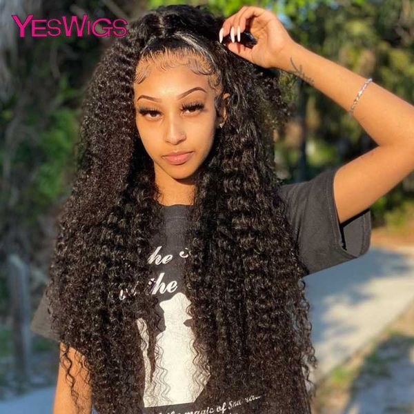 

lace wigs kinky curly front human hair pre plucked with baby 13x4 frontal wig for women 250 density, Black;brown