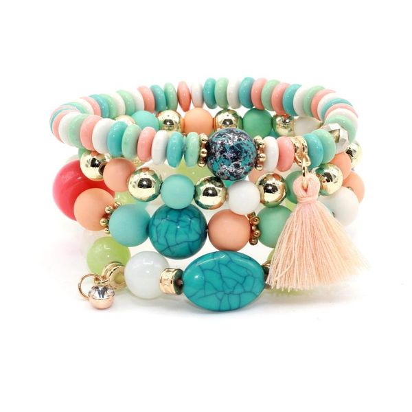 

charm bracelets 4pcs/set brand fashion multilayer crystal candy beads tassel & bangles strand stretch friendship for women, Golden;silver