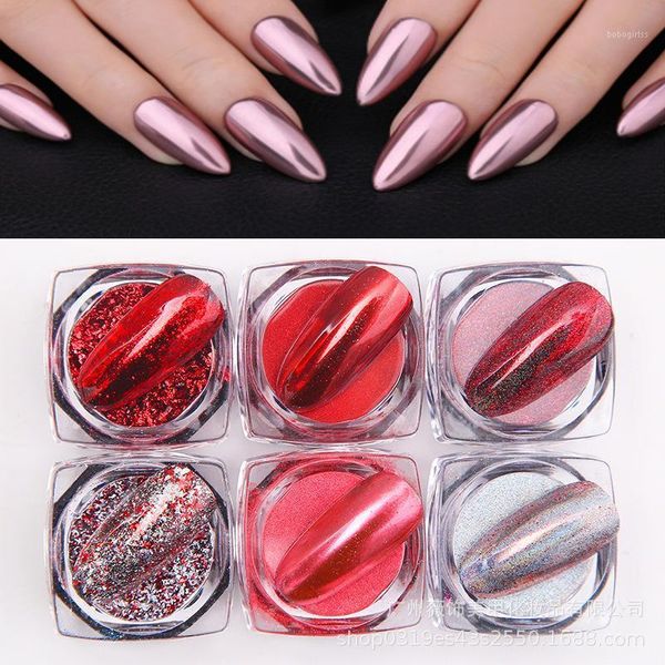 

color /set 2g mirrored shimmer glitter/magic mirror chrome dip powder x 6 set bulk platinum pigment1, Silver;gold