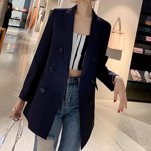 

spring & autumn korean women's double-breasted blazer coats fashion slim suit jacket ladies long blazers suits women, White;black