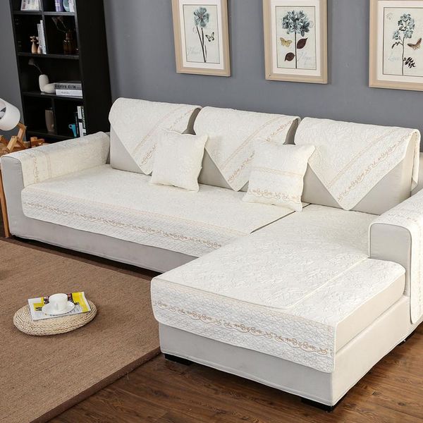 

chair covers 100% cotton couch cover white color sofa embroidered flower cushion towel slipcover loveseat for living room