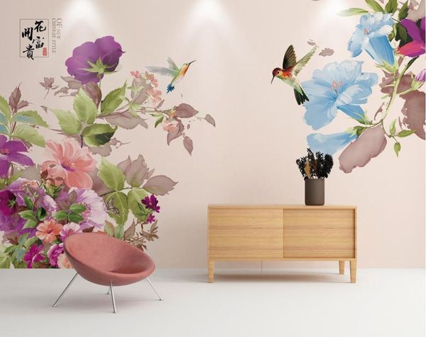 

wallpapers custom brief fashion wallpaper flower and birds chinese style 3d living room pink tv backdrop