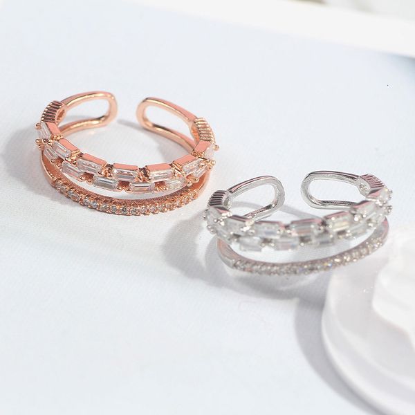 

fashion personality new simple color micro inlaid zircon ring temperament exquisite opening ring accessories, Blue;gray