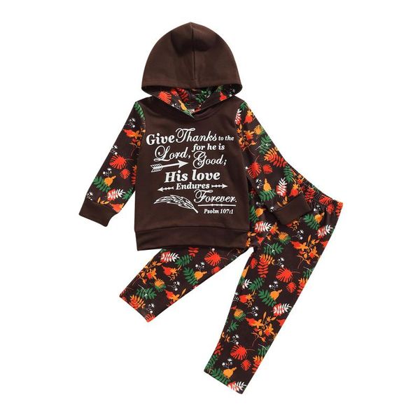 

clothing sets 2021 2-7y thanksgving day kids girl boy clothes set letter print patch long sleeve hooded sweatshirt+leaves pants costume 2pcs, White