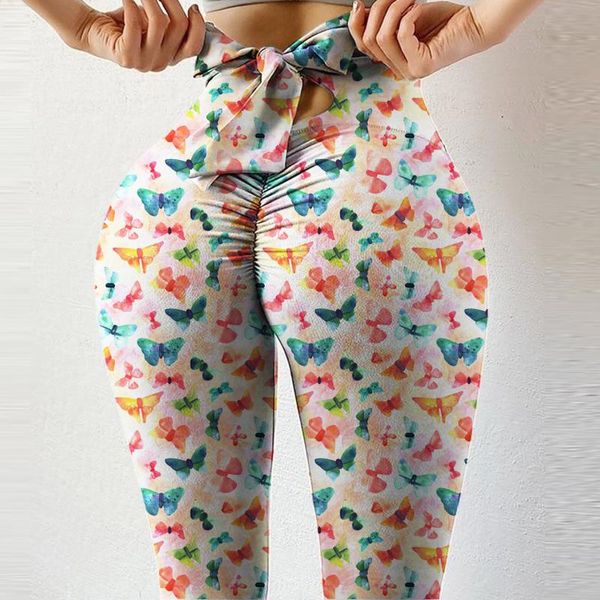 

women's leggings high waist women seamless push up printing stretch strethcy fitness sports bow workout pants, Black