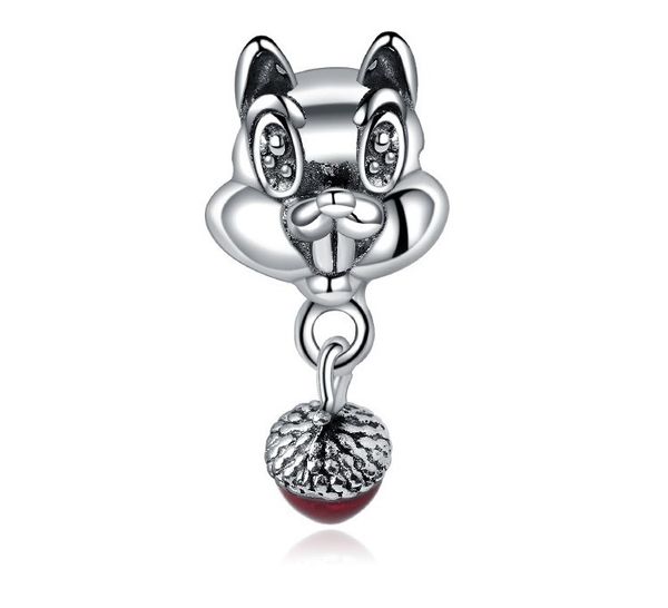 

fits pandora bracelets 20pcs fox pine nuts red enamel dangle pendant charms beads silver charms bead for women diy european necklace jewelry, Black