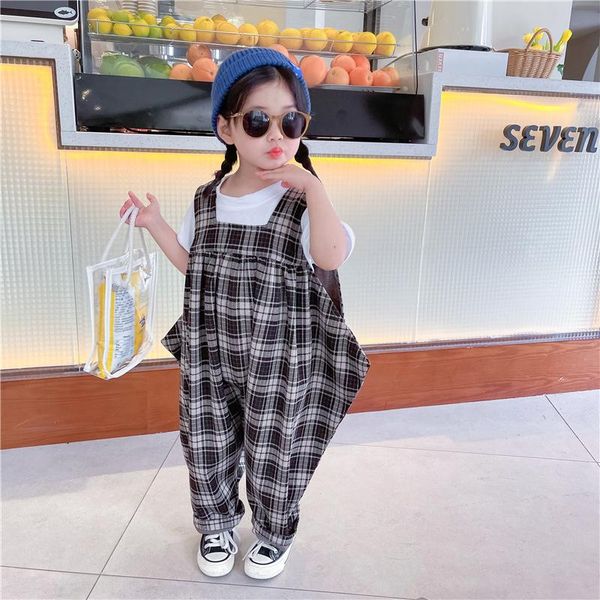 

jumpsuits children's mori suspenders jumpsuit 2021 summer korean baby boys and girls slippery loose casual plaid overalls toddler trous, Blue