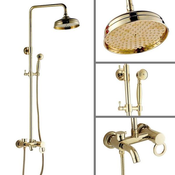 

shower faucets gold brass bathroom mixer tap faucet set rain head round wall mounted bathtub agf401 sets