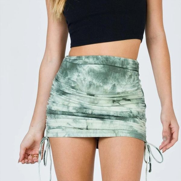 

fashion knitted bodycon tie women skirts dye print high waist bandage mini female casual jupe short, Black
