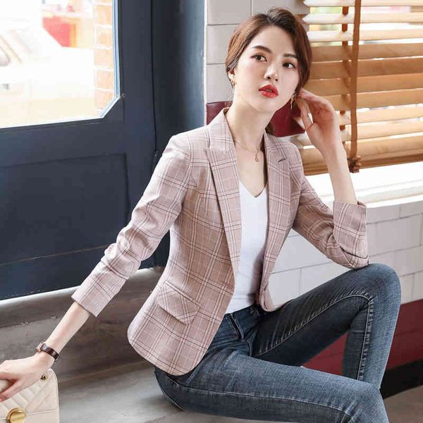 

women's suits & blazers small suit coat women's thin pink small western style plaid casual pu9m, White;black