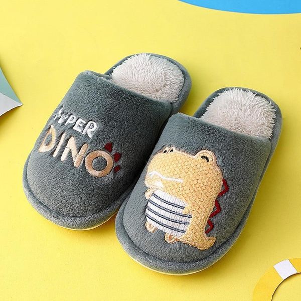 

kids winter slippers cartoon dinosaur cotton home children's plush indoor warm shoes bowtie girls princess, Black