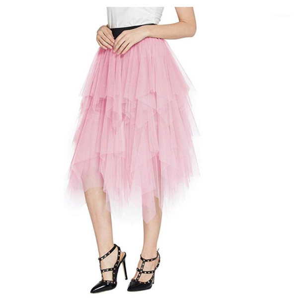 

skirts summer irregular overlapping tulle skirt fashion ladies transparent mesh pleated knee length, Black