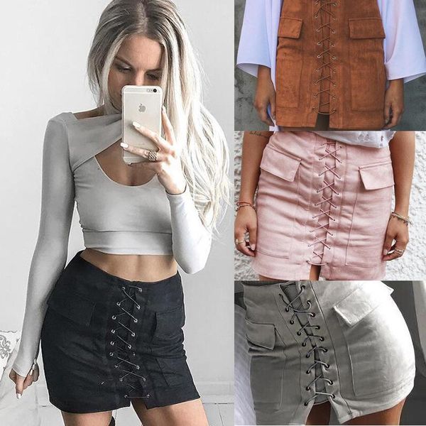 

skirts fashion half-length skirt pocket suede straps short commuter bag hip women, Black