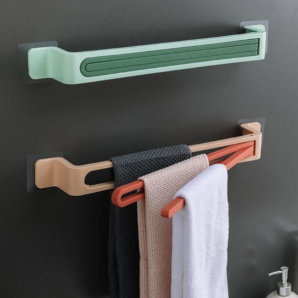 

hooks & rails 3 in 1 towel holder bathroom wall mounted folding rack kitchen pot cover storage rotating bar