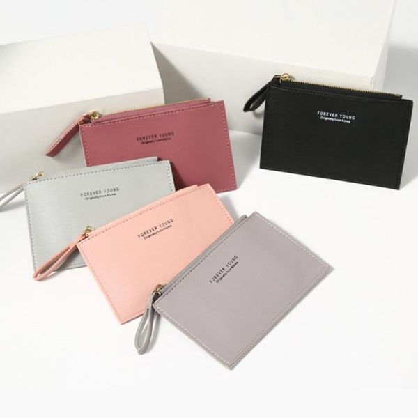 

card holders pu zipper cash id holder women solid mini case men business name holiday gift, Brown;gray