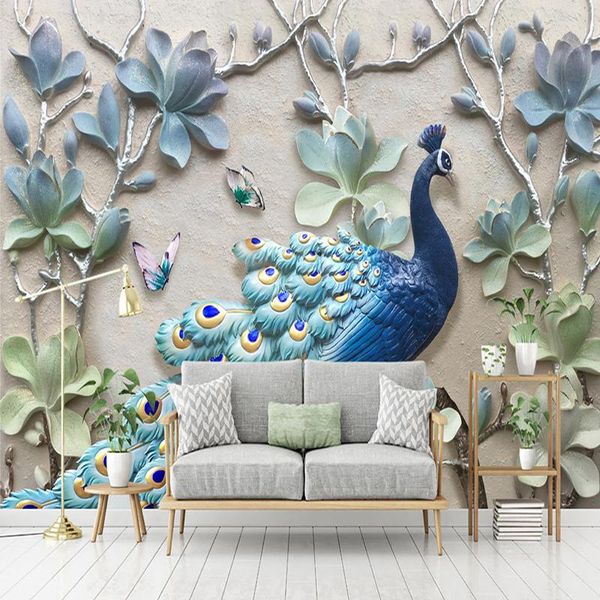 

wallpapers custom po wallpaper 3d stereo relief peacock flowers murals living room tv sofa home decor wall papers for walls 3 d frescoes