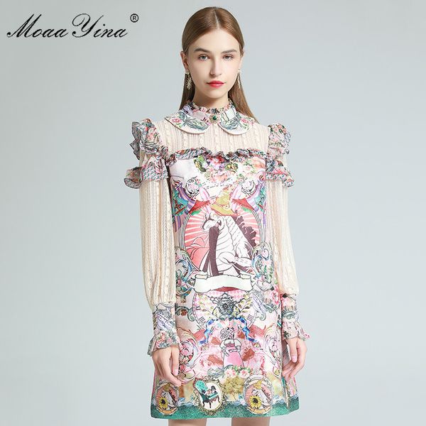 

fashion designer dress spring women's dress ruffles long sleeve cartoons anime floral-print elegant dresses 210524, Black;gray