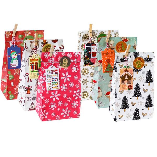 

party decoration 24pcs christmas paper empty bags gift sweet candy xmas bag w/ label snack sticke