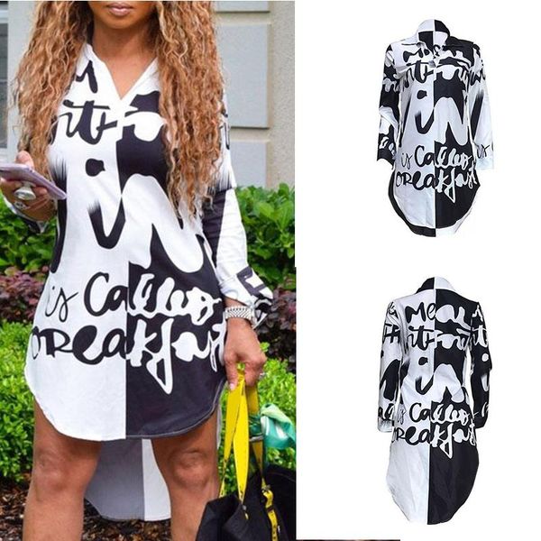 

women's t-shirt letter print stylish irregular mini dress long sleeve loose xrq88, White