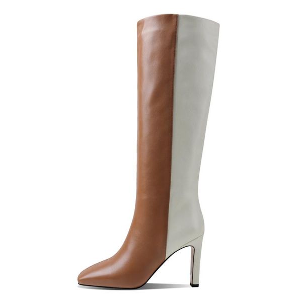 

boots fashion women knee high square head thin heel ladies long party shoes color matching big size 34-43, Black