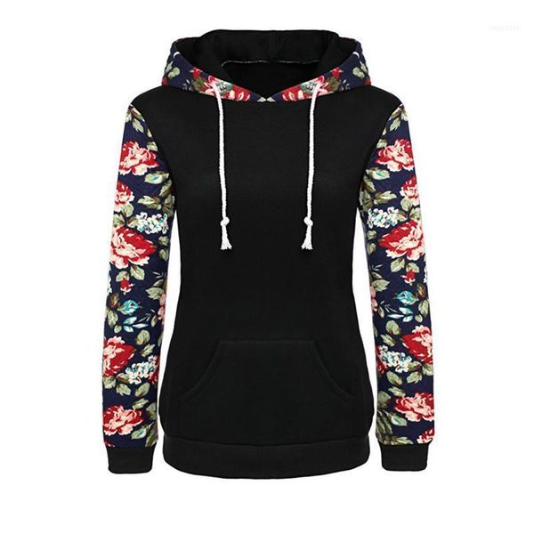 

women's hoodies & sweatshirts 2021 winter fall fashion women floral print autumn spring jumper long sleeve hooded outerwear1, Black