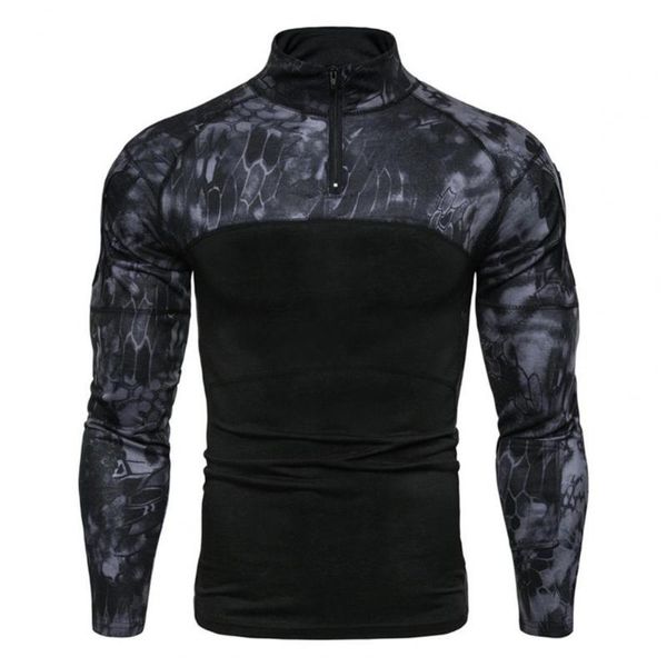 

men's casual shirts t-shirt tee summer solid loose men clothing camouflage fashion tight stand collar combat shirt, White;black