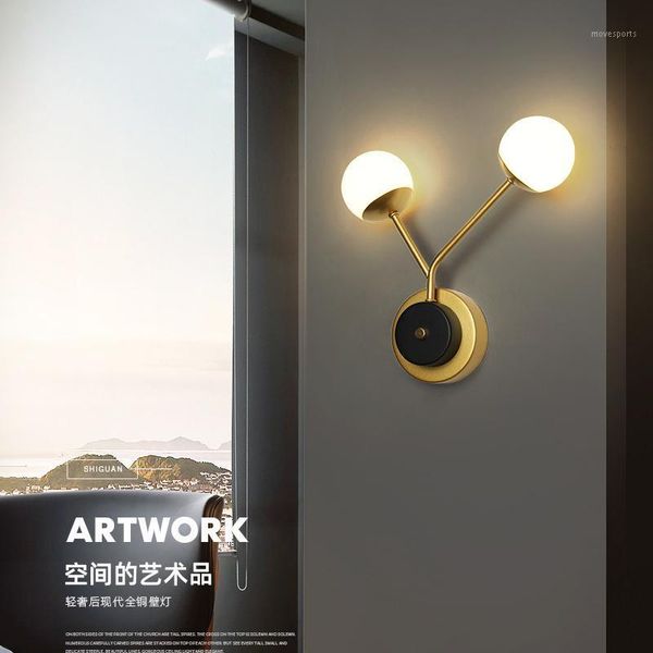 

wall lamp golden light luxury bedroom bedside modern simple living room background creative nordic designer1