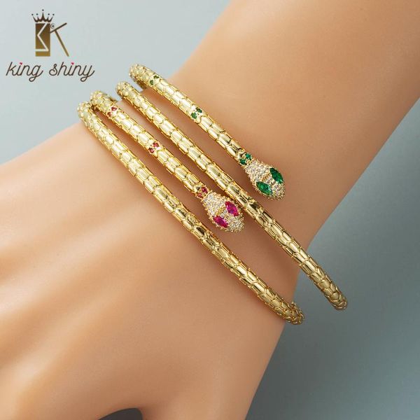 

bangle king shiny punk color crystal snake copper cuff fashion gold plated cubic zirconia adjustable bracelet girl birthday gift, Black