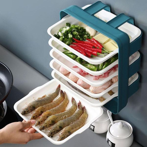 

hooks & rails kitchen storage multi layer dish tray rack wall mounted fruit serving pot stackable plate display h1y2