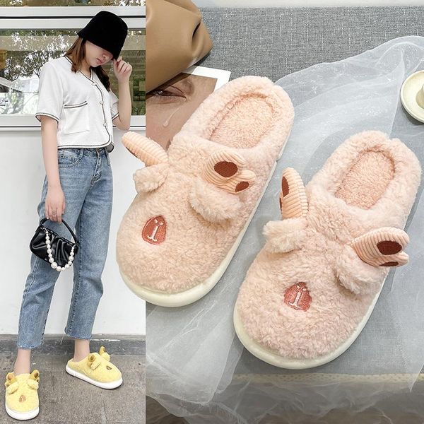 

slippers house platform room shoes slipers women winter footwear slides fashion low cover toe flock massage 2021 flat luxury rom, Black