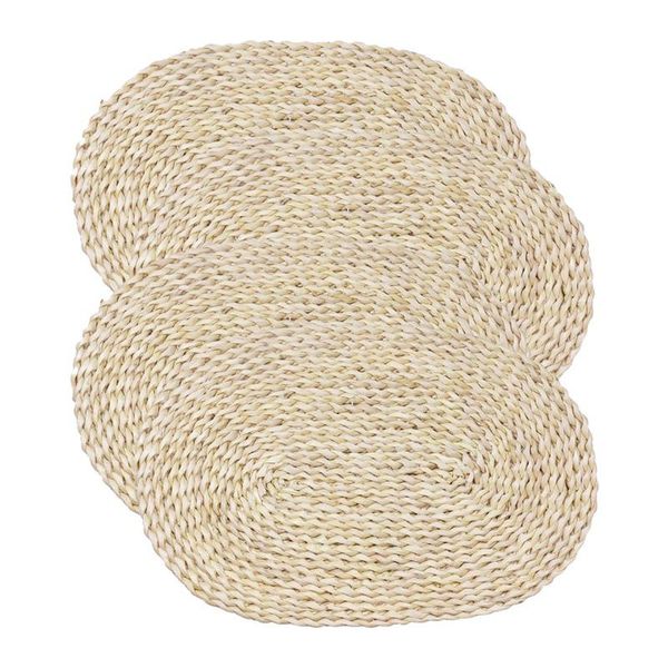 

mats & pads corn straw woven placemats oval rattan braided dining table natural handmade placemat insulation pad(11.81