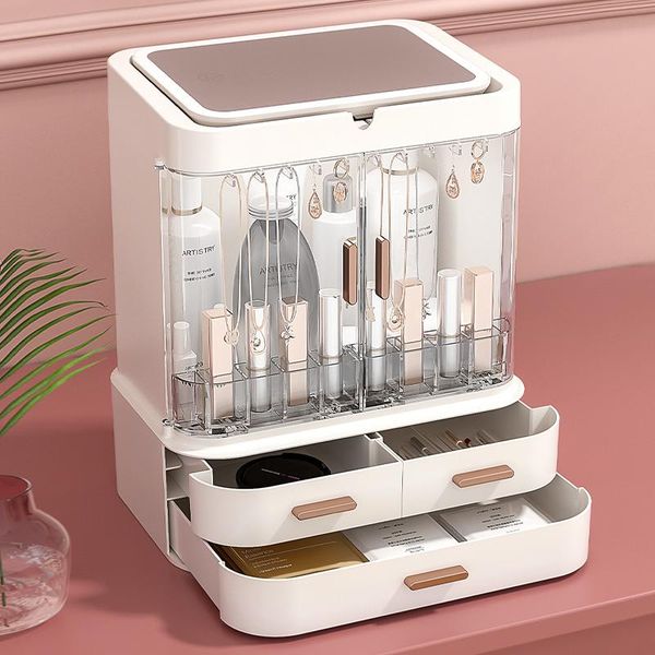 

storage boxes & bins makeup mirror with led light box large skin care cosmetic organizer jewelry layered drawers