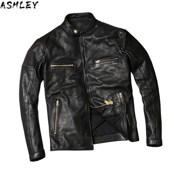 

men's leather & faux black men 2021 slim fit biker's jacket plus size xxxl genuine sheepskin autumn short natural motorcycle coat