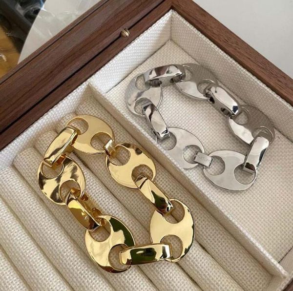 

link, chain men and women couple bracelets metal punk modern moroccan stylish cool hollow oval summer ins blogger chic hand, Black