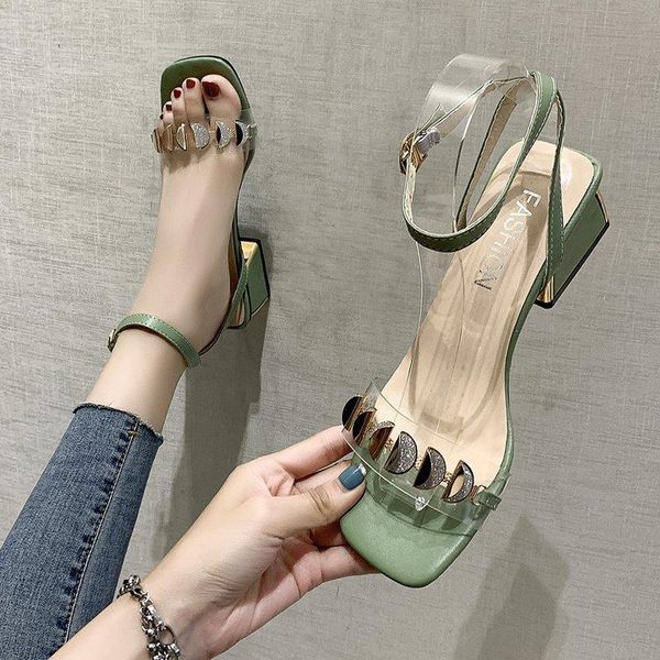 

designer 2021 fashion crystal women's sandals summer diamond open toe high heels casual bling green woman shoes dress, Black