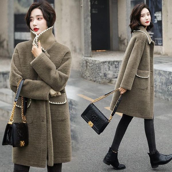 

women's wool & blends mid long mink like coat for women in spring, Black