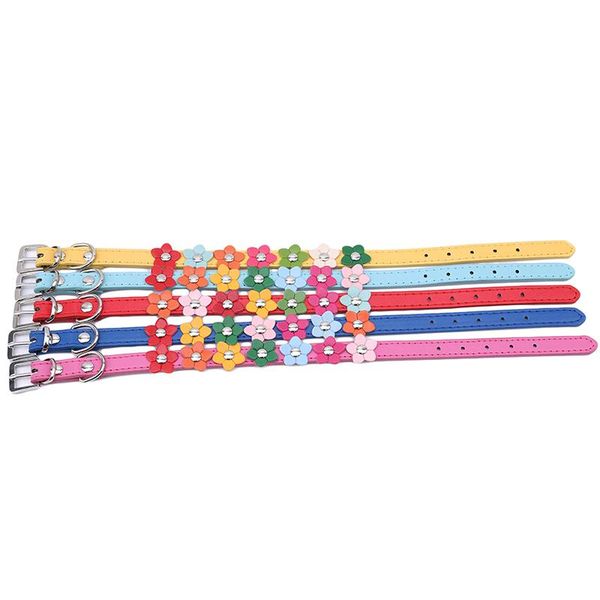 

dog collars & leashes durable personalized pet adjustable sweet flower studded pu leather cat collar small buckle neck strap