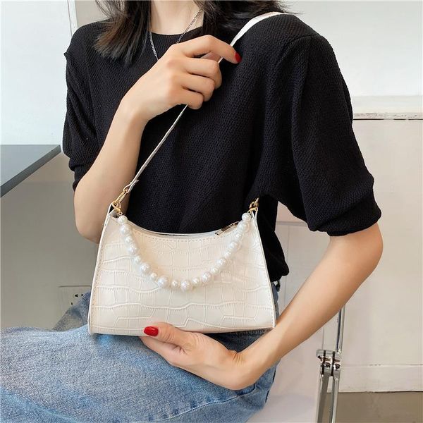 

evening bags fashion exquisite pearl shopping bag retro casual women totes shoulder female leather solid color chain handbag for