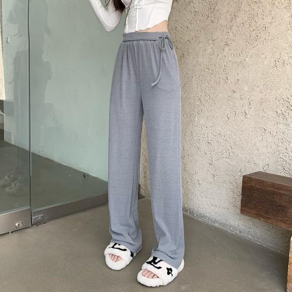 

women's pants & capris high waist straight for 2021 autumn korean versatile sold color grey black floor dragging wide leg, Black;white